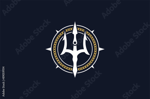 trident, compass, rope logo combination premium vector