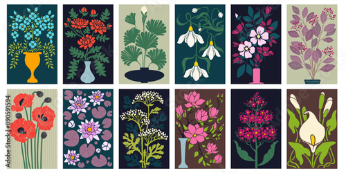 Flower background. Floral vintage pattern graphic, color vase, bouquet, bright ethnic ornament, decor organic nature, creative plants. Hand drawn botanical isolated elements. Vector retro textile