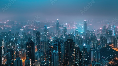 Wallpaper Mural A panoramic view of a bustling city skyline at night, with lights twinkling. Torontodigital.ca