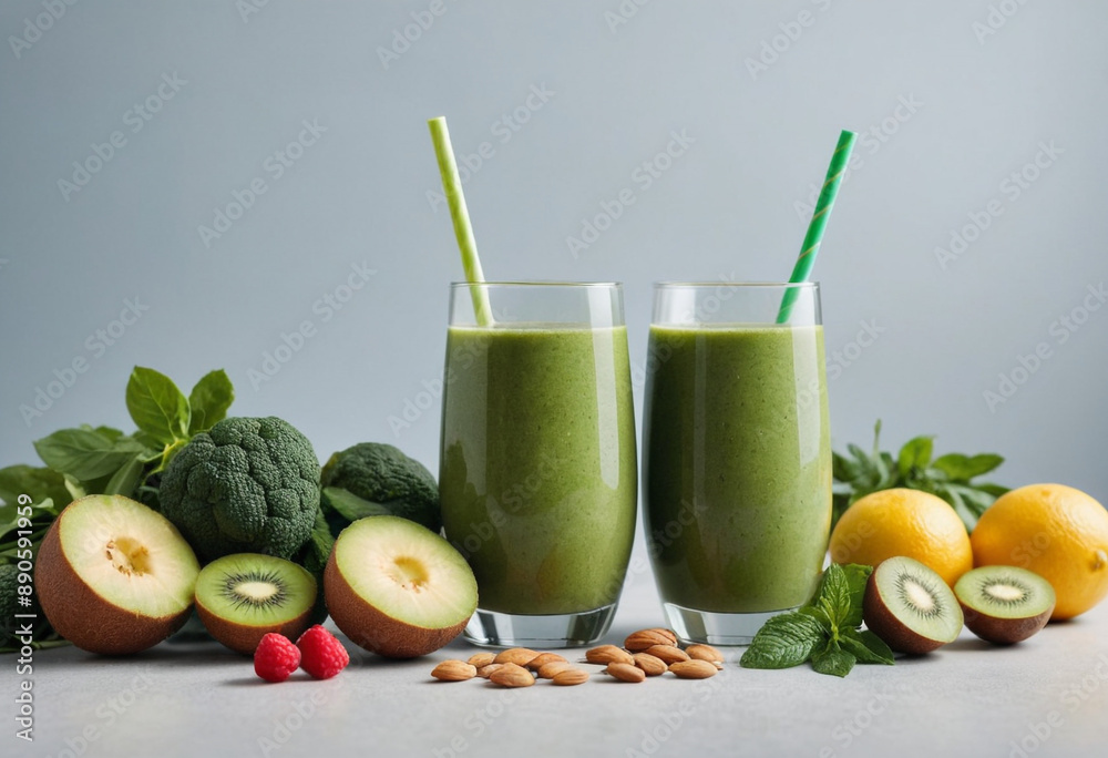 Fototapeta premium Close-up shot of a green smoothie with healthy ingredients. 
