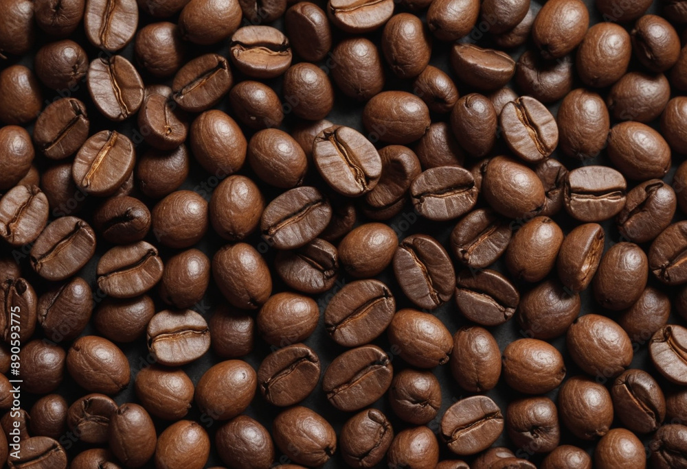 Fototapeta premium Macro shot of coffee beans with a roasted, textured surface. 