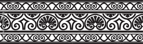 Vector monochrome black seamless classic renaissance ornament. Endless european border, revival style frame