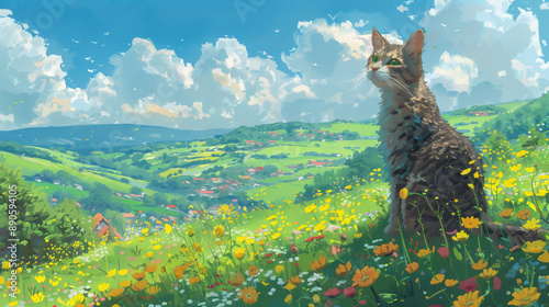Beautufil Majestic Cat Enjoying Scenery In The Mountains