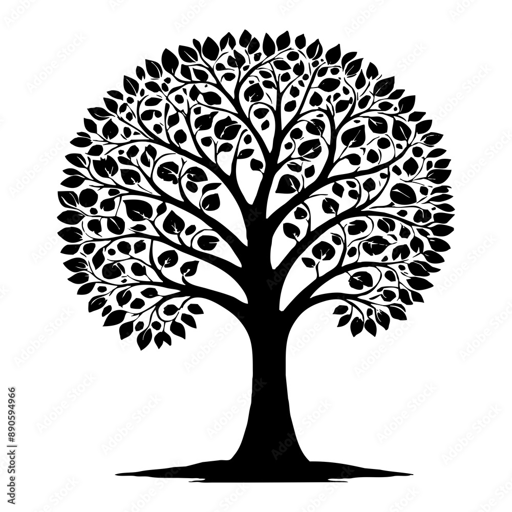 Obraz premium Tree . Black and white botanical illustration. Logo design for use in graphics. Generated by Ai