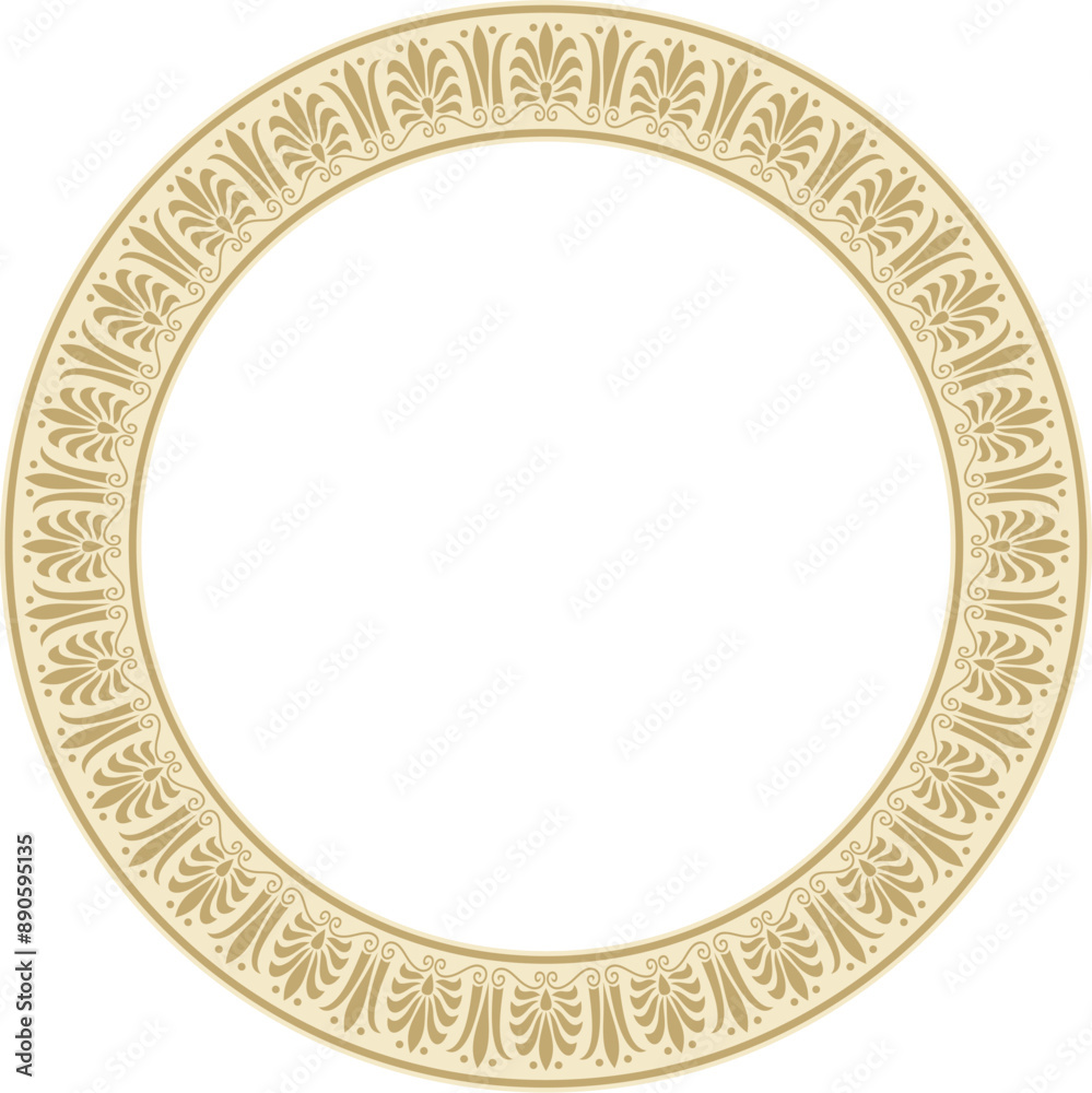 Vector gold round classical Greek ornament. European ornament. Border, frame, circle, ring Ancient Greece, Roman Empire