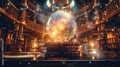 Mystical Crystal Globe in a Library photo