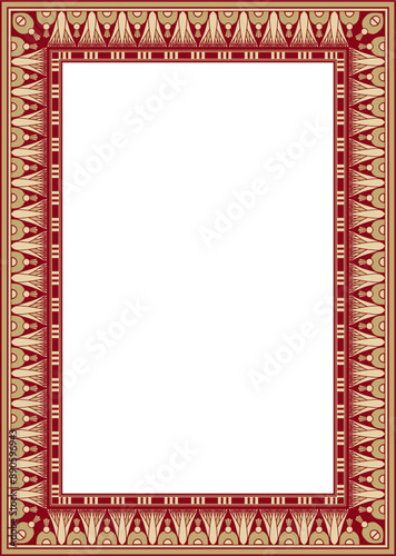 Vector gold and red square Egyptian ornament. Endless Rectangle, Ring of Ancient Egypt. Geometric African frame