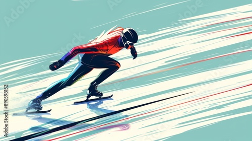 Illustration of Speed skater racing on an ice rink, fast movement, precision, winter sport