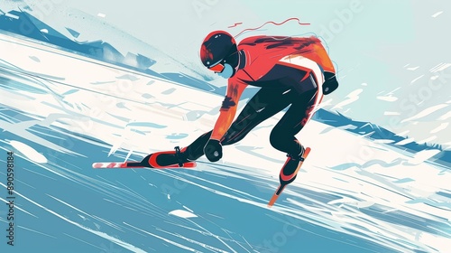 Illustration of Speed skater racing on an ice rink, fast movement, precision, winter sport photo