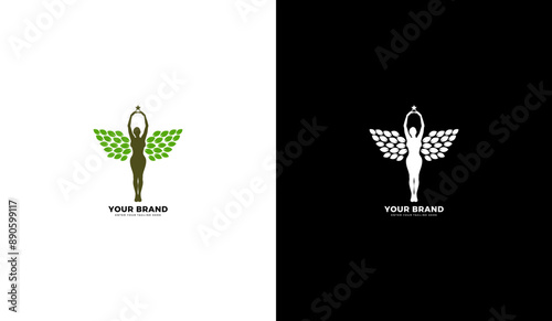 Leaf wing fairy logo, beautiful fairy icon. Graphic vector illustration design