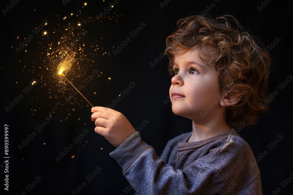 Obraz premium Boy with a magic wand Isolated on black background