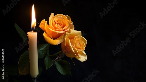 Peaceful All Souls' Day with Yellow Roses and White Candle