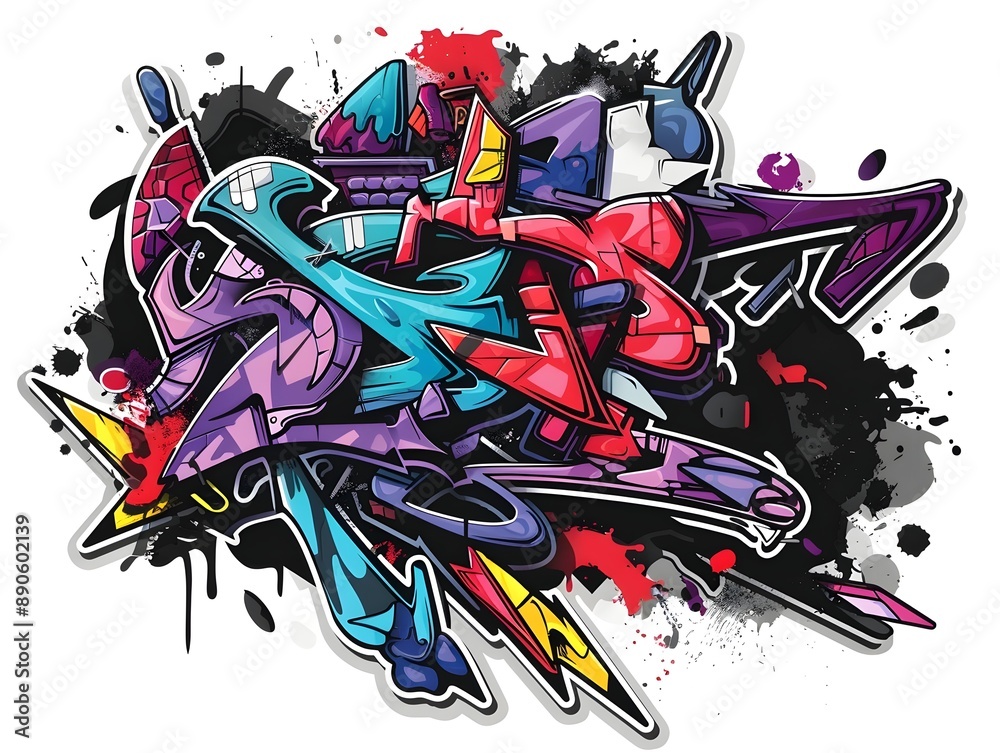 Stylish Streetwear Graffiti Art for Sticker Design on White Background Stylish Streetwear Graffiti Art for Sticker Design on White Background