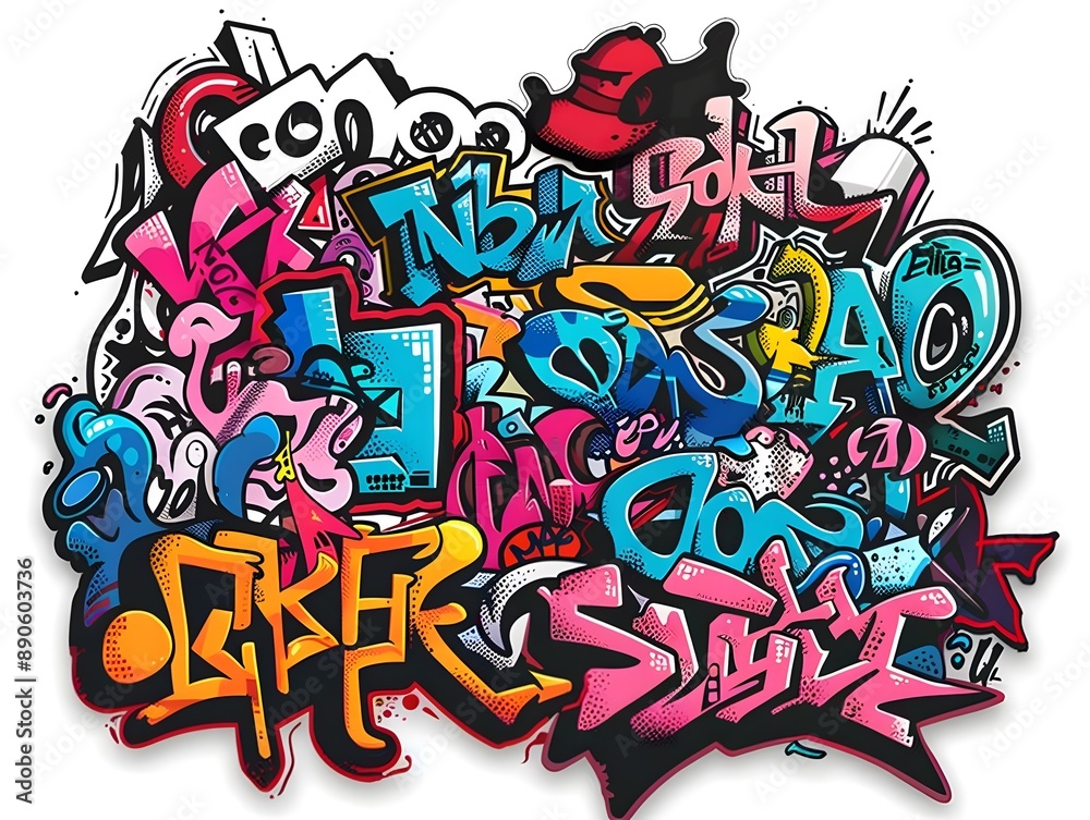 Obraz premium Stylish Streetwear Graffiti Sticker Design for Shirt or Apparel