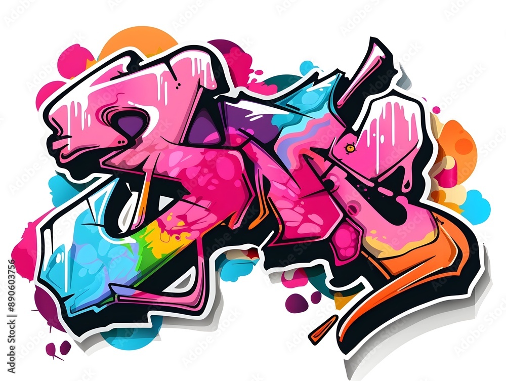 Obraz premium Stylish Streetwear Graffiti Sticker Design for Shirt or Apparel