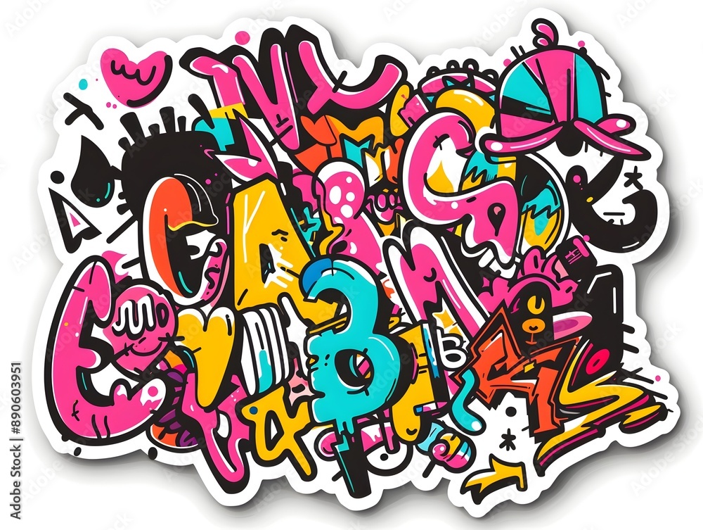 Stylish Streetwear Graffiti Sticker Design on White Background Stylish Streetwear Graffiti Sticker Design on White Background