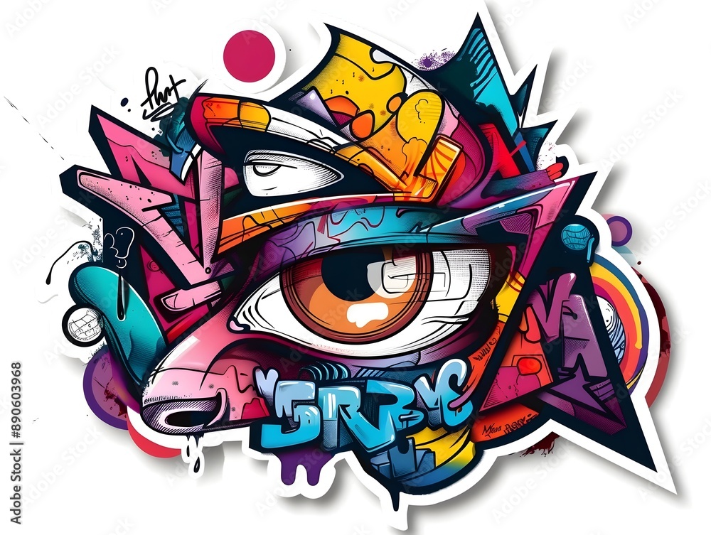 Fototapeta premium Stylish Streetwear Graffiti Sticker Design on White Background