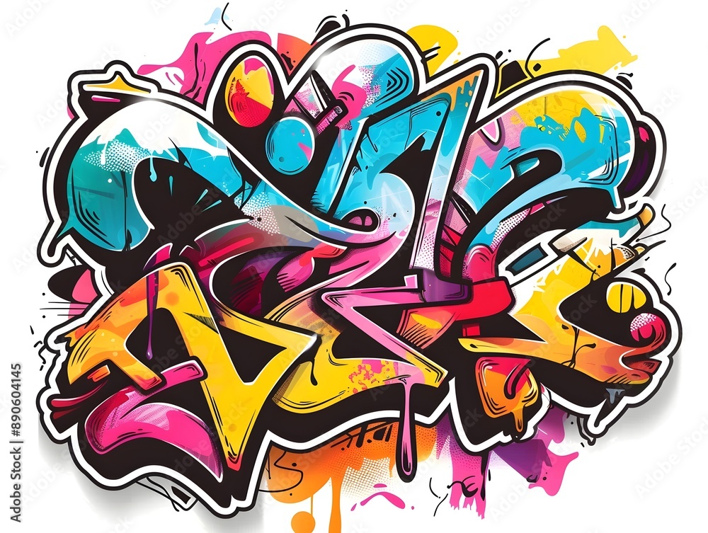 Stylish Streetwear Graffiti Sticker Design With Vibrant Colors and Abstract Patterns Stylish Streetwear Graffiti Sticker Design With Vibrant Colors and Abstract Patterns