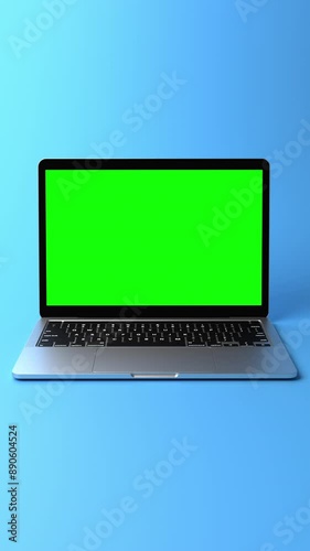 Blank green screen laptop template in portrait mode for social media like tiktok
