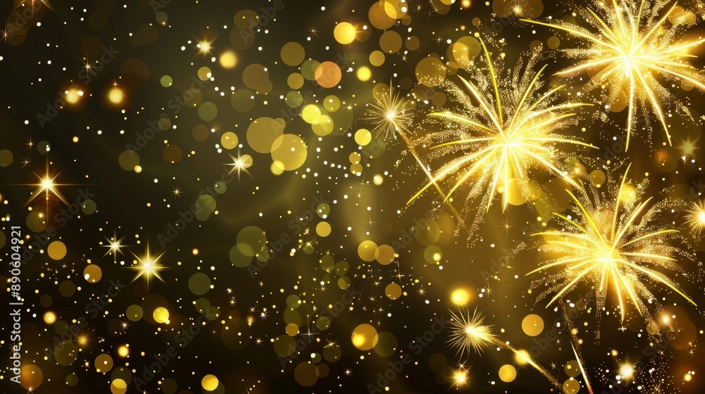 Golden Fireworks with Bokeh Lights. Golden Fireworks with Bokeh Lights.