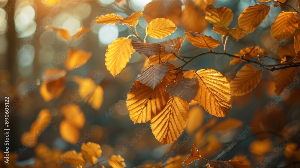 Golden Autumn Leaves In Sunlight. Golden Autumn Leaves In Sunlight.