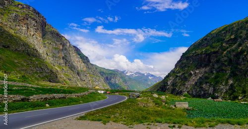 landscape of Rohtang Pass road in Manali, Himachal Pradesh Beautiful road image