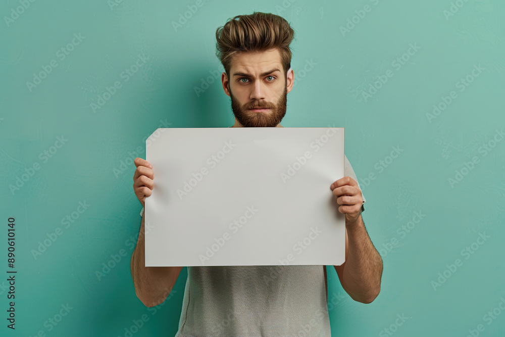 Portrait of happy man with white blank signboard Portrait of happy man with white blank signboard