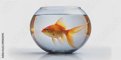 Single goldfish in a spherical fishbowl aquarium Ball shaped aquarium fish tank White background AI-Created Content photo