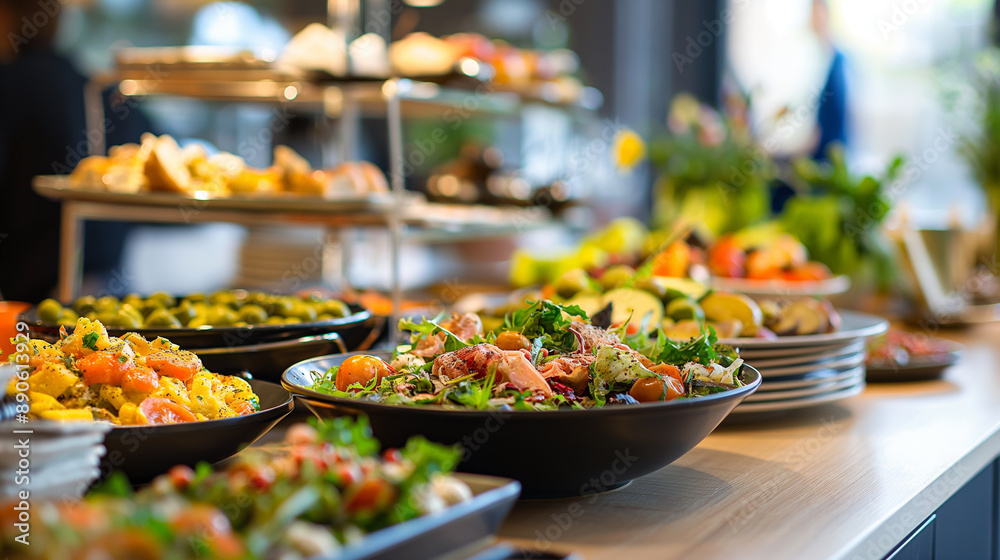 Obraz premium A table full of food with a variety of dishes including salads, vegetables