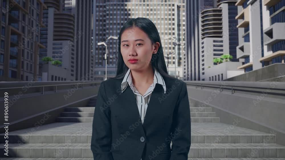 A Terrible Asian Business Woman Looking At Camera In Urban City A Terrible Asian Business Woman Looking At Camera In Urban City