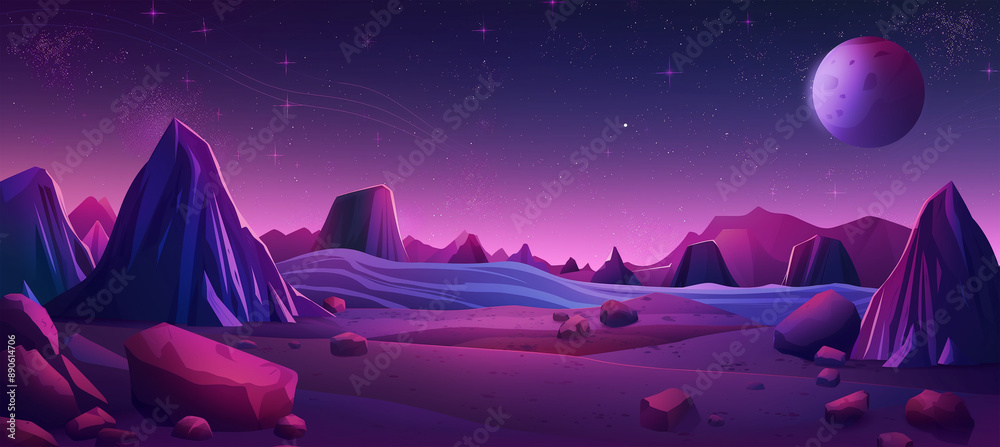 Fototapeta premium The Neon futuristic cosmos illustration, Game background, Illustration