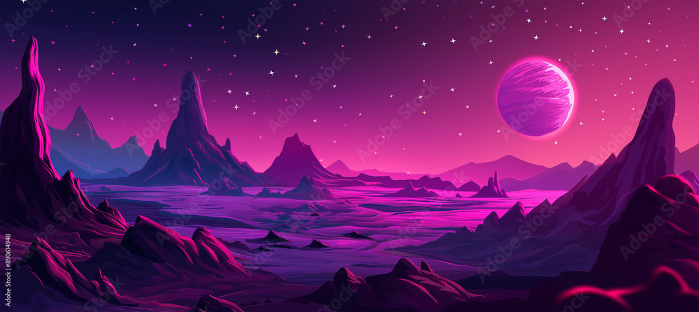 The Neon futuristic cosmos illustration, Game background, Illustration The Neon futuristic cosmos illustration, Game background, Illustration