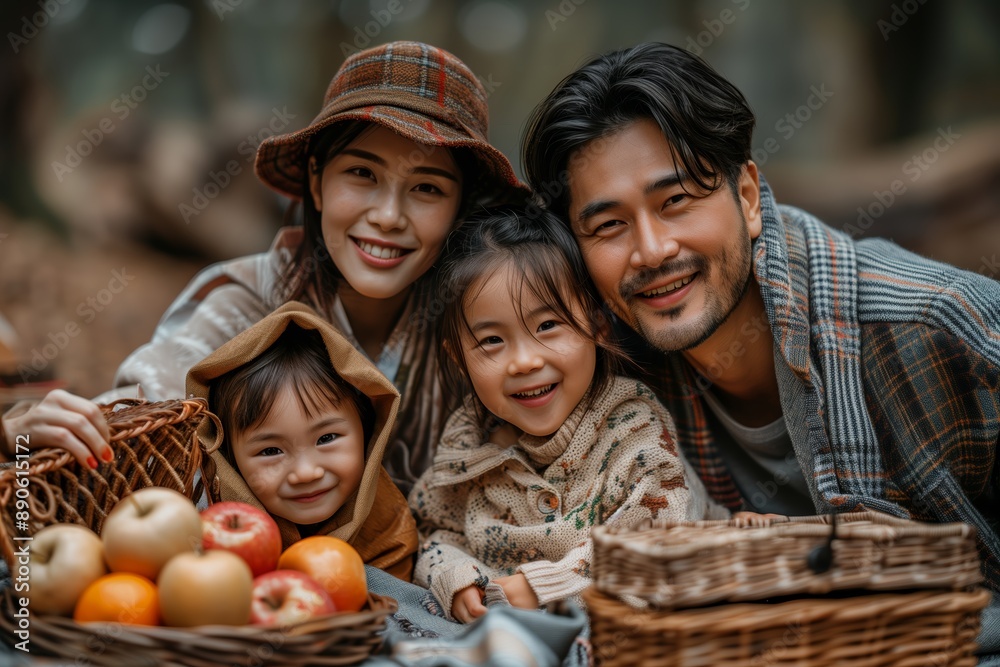 Happy Family Portrait During Autumn Picnic in the Woods Happy Family Portrait During Autumn Picnic in the Woods