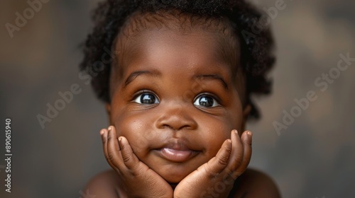 Portrait of a cute little African American baby on a defocused background