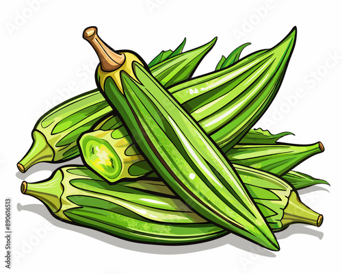 illustration Vector of fresh okra on isolated white background, vegetabes and fruit cartoon photo