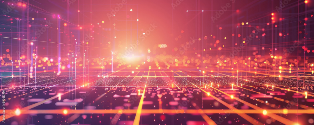 A sophisticated tech illustration with a square grid, lines connecting dots, and illuminated points, representing modern digital networks. A sophisticated tech illustration with a square grid, lines connecting dots, and illuminated points, representing modern digital networks.