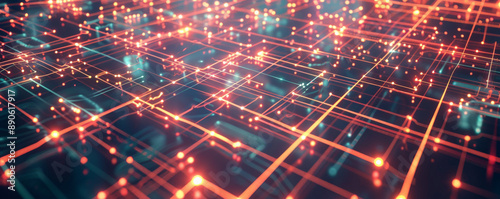 A high-tech illustration showcasing a square grid, intersecting lines, and illuminated dots, representing the complexity of modern digital networks.