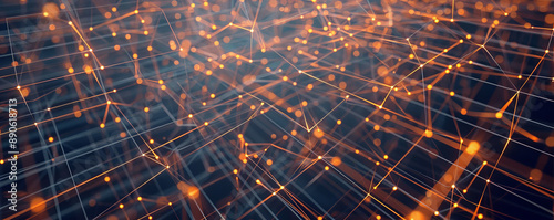 A high-tech illustration showcasing a square grid with intersecting lines and dots, representing modern technological advancements and digital interconnectivity.