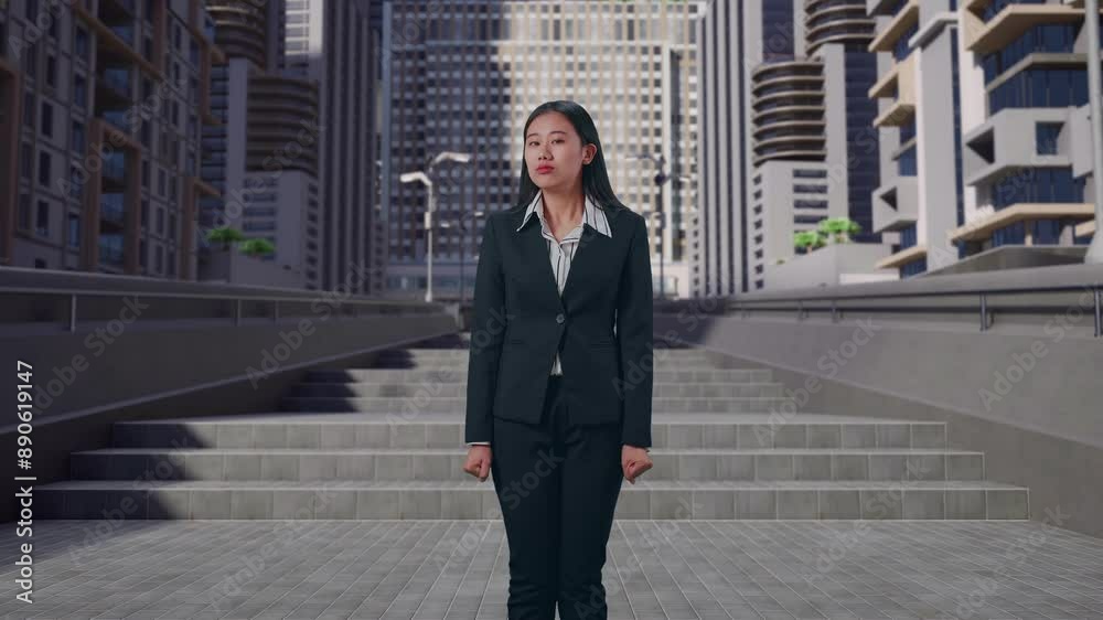 A Terrible Asian Business Woman Looking At Camera In Urban City A Terrible Asian Business Woman Looking At Camera In Urban City