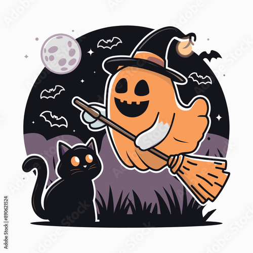 Halloween witch, skull and pumpkin, dark themer Artwork
