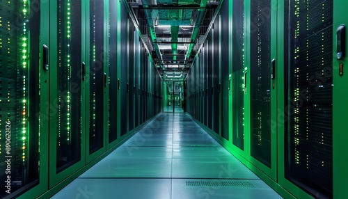Green Data Center Sustainability, a green data center concept with an image showcasing eco-friendly design elements