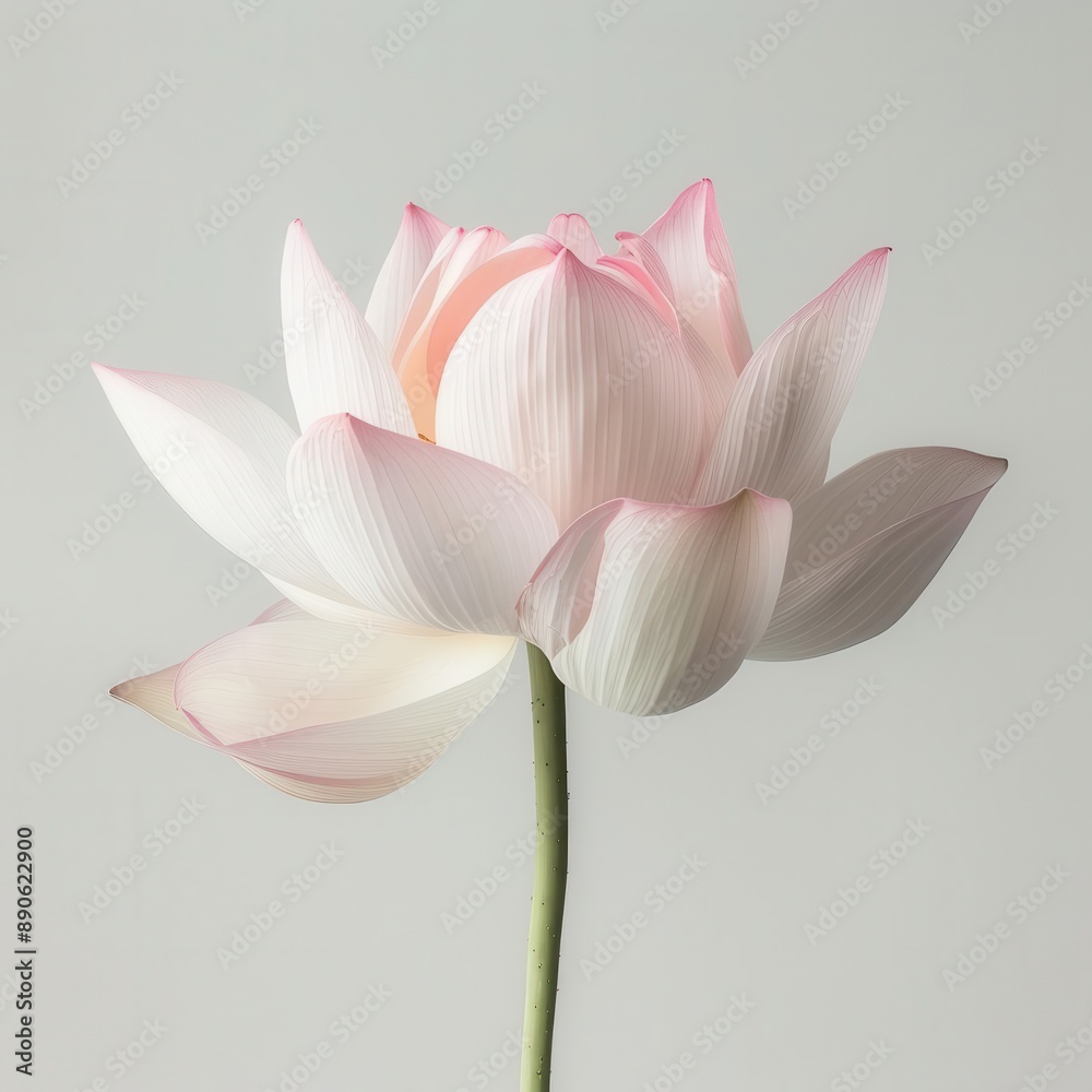 serene lotus flower with delicate pink petals unfurling against a pure white background casting soft shadows serene lotus flower with delicate pink petals unfurling against a pure white background casting soft shadows