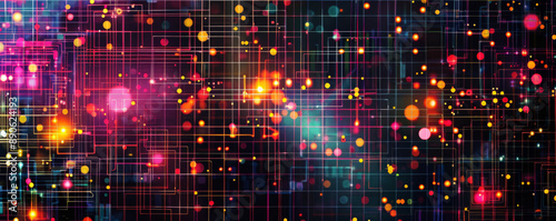 A high-tech illustration showcasing a square grid, crisscrossing lines, and illuminated dots, highlighting the complexity of modern tech.