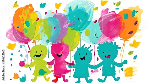 abstract huggable international friendship day card rear view of joyful bunch of buddies artistically view, children friendship day card