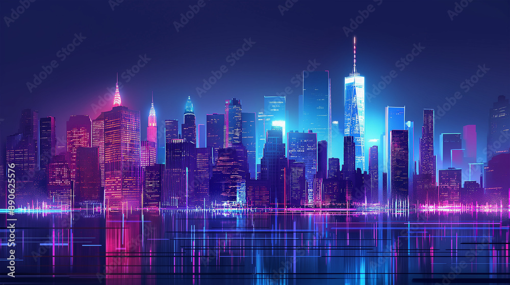 The new york skyline america night city, Illustration The new york skyline america night city, Illustration