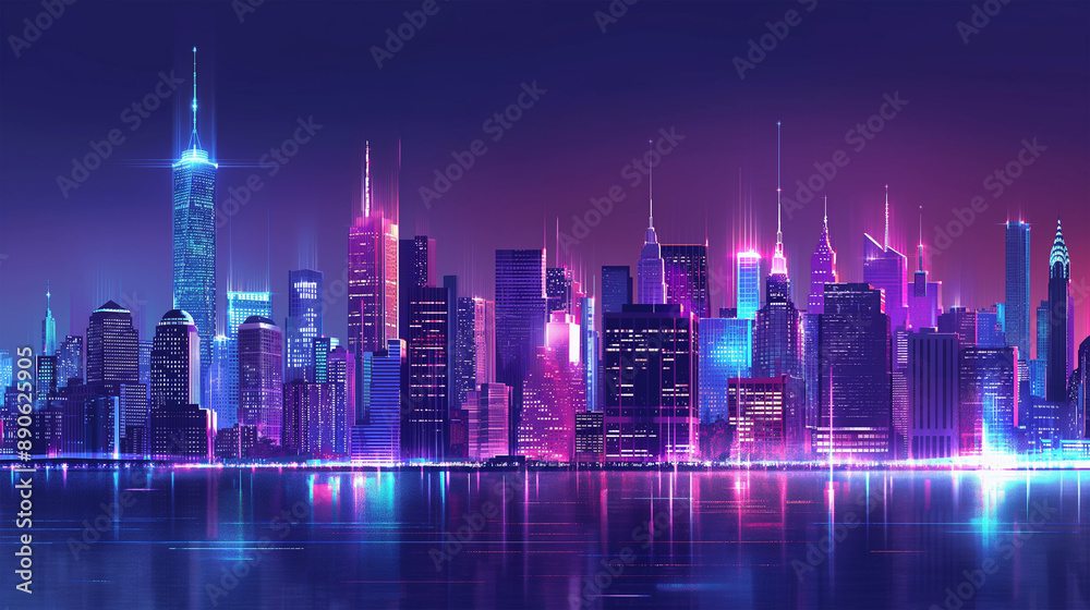 The new york skyline america night city, Illustration The new york skyline america night city, Illustration