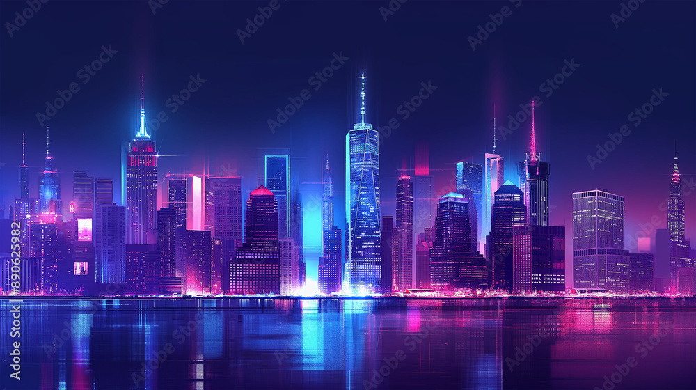 The new york skyline america night city, Illustration The new york skyline america night city, Illustration