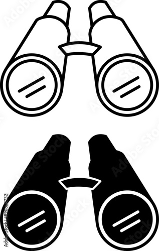 Binoculars icons. Black and White Vector Travel Equipment Icons. Camping Concept