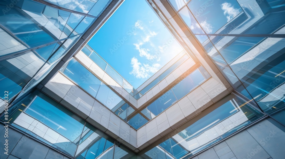 glass buildings with cloudy blue sky background glass buildings with cloudy blue sky background
