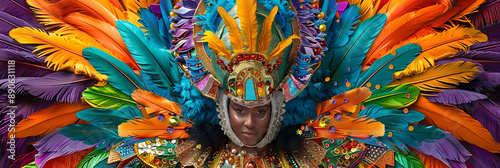 Vibrant Carnival Costume with Dazzling Sequins, Colorful Feathers, and Intricate Beadwork